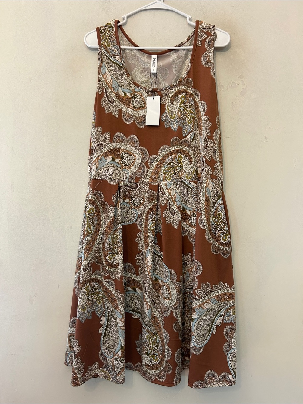 24Seven Rust Paisley A-Line Pocketed sleeveless dress Size 1X NWT
